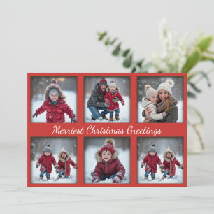 Classic Red 6-Photo Christmas Greetings   Family Holiday Card