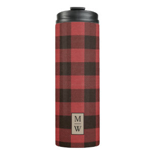 Classic Red and Black Buffalo Plaid with Monogram Thermal Tumbler
