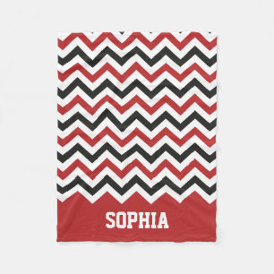 Classic Red and Black Chevron Custom Name Fleece Blanket