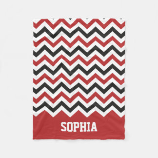 Classic Red and Black Chevron Custom Name Fleece Blanket
