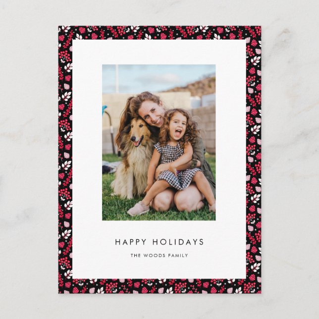 Classic red and black Christmas pattern photo Postcard (Front)