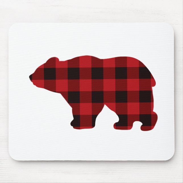 Classic red and black plaid Bear design Mouse Pad (Front)