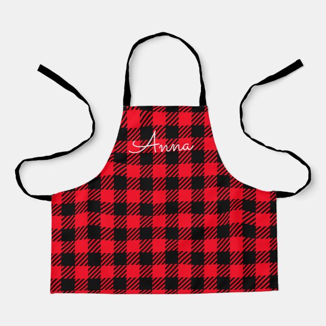 Classic Red and Black Plaid Buffalo Tartan Pattern Apron (Front)