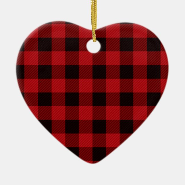 Classic red and black plaid pattern ceramic ornament (Front)