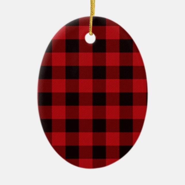 Classic red and black plaid pattern ceramic tree decoration (Front)