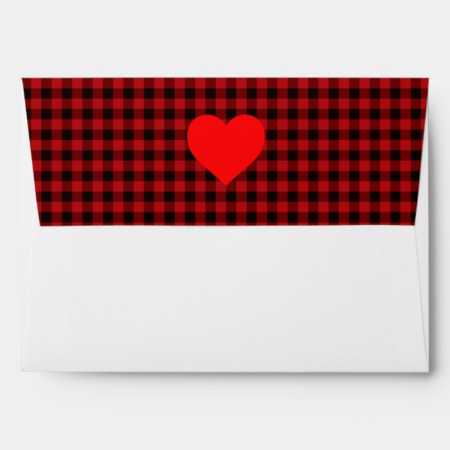 Classic red and black plaid with heart detail envelopes (Back (Top Flap))