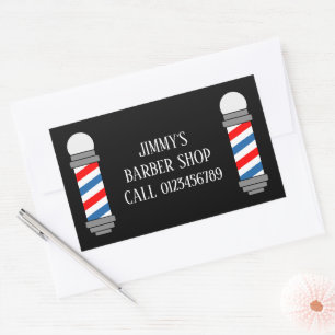 Classic red and blue barber shop pole hair stylist rectangular sticker