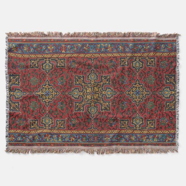 Classic Red and Blue,Persian Rug Carpet Pattern Throw Blanket (Front)