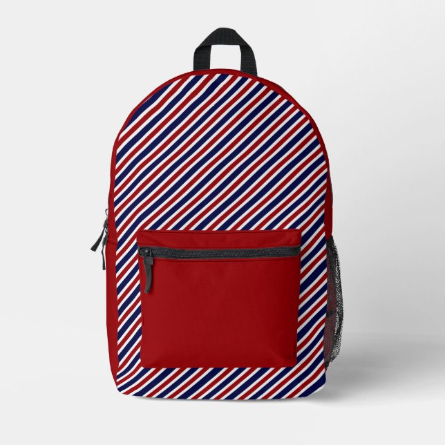 Classic Red and Blue Striped Printed Backpack (Front)