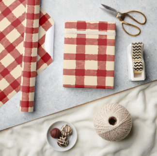 Classic Red and Cream Plaid Pattern Wrapping Paper
