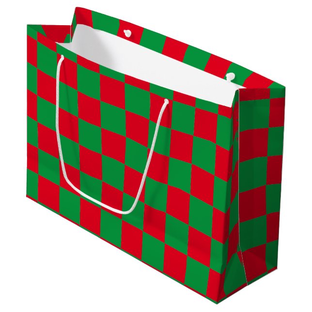 Classic Red and Green chequered pattern  Large Gift Bag (Front Angled)