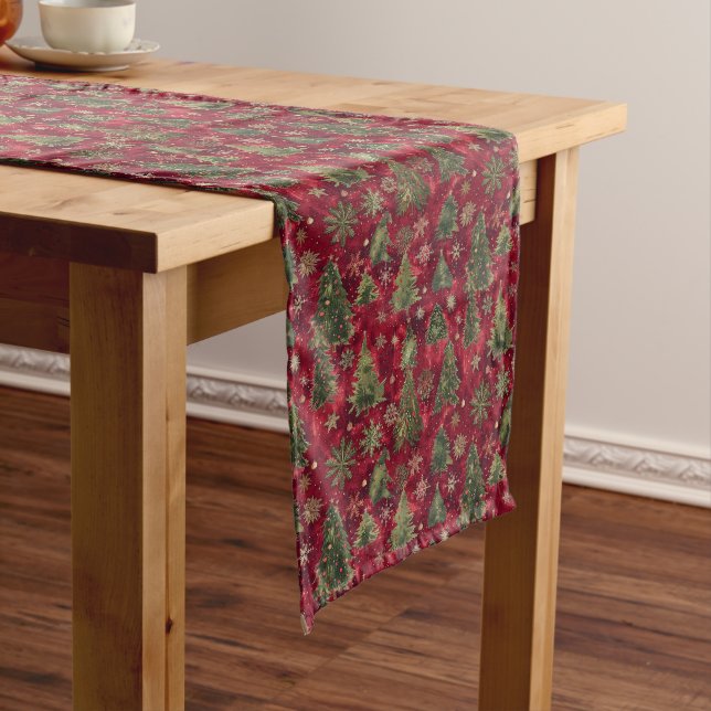 Classic Red and Green Christmas Trees  Long Table Runner (In Situ)
