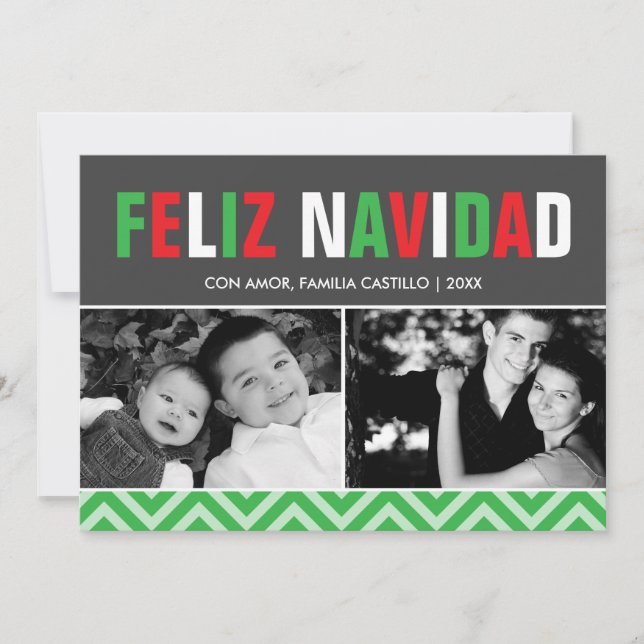 Classic Red and Green Feliz Navidad Photo Holiday Card (Front)