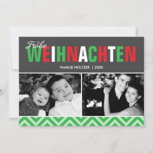 Classic Red and Green Frohe Weihnachten Photo Holiday Card