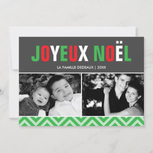 Classic Red and Green Joyeux Noël Photo Holiday Card