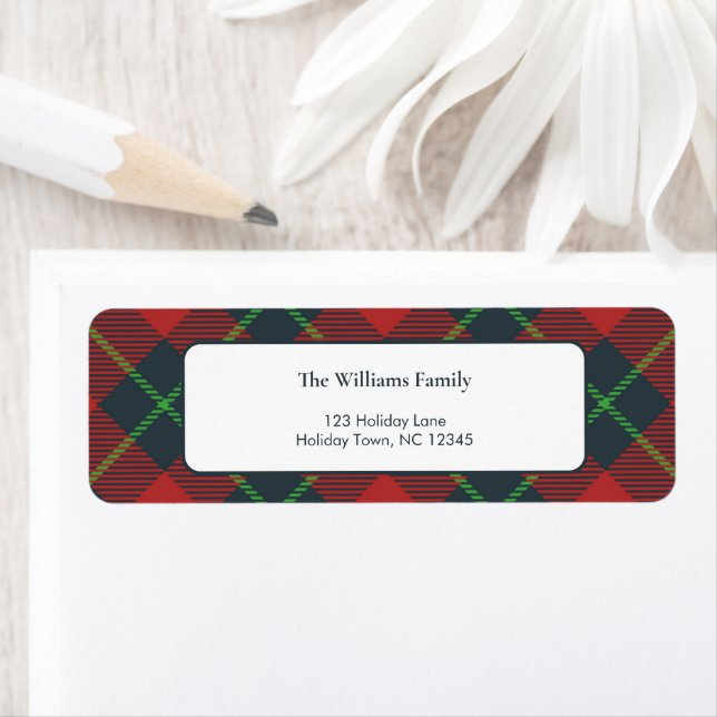 Classic Red and Green Plaid Holiday Return Address Label (Insitu)