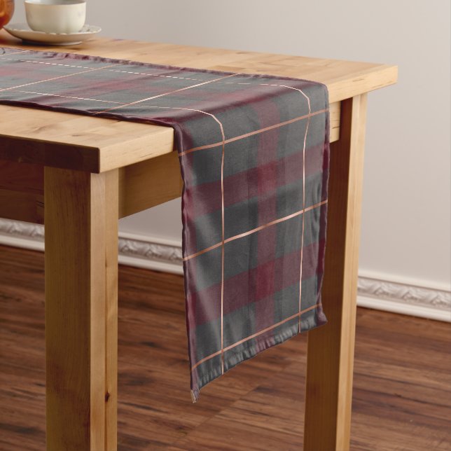 Classic Red and Grey Plaid Tartan Short Table Runner (In Situ)