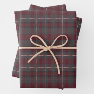 Classic Red and Grey Plaid Tartan Wrapping Paper Sheet