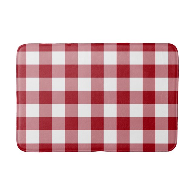Classic Red And White Chequered Gingham Pattern Bath Mat (Front)