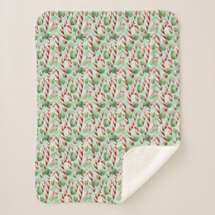 Classic red and white Christmas candy cane Sherpa Blanket