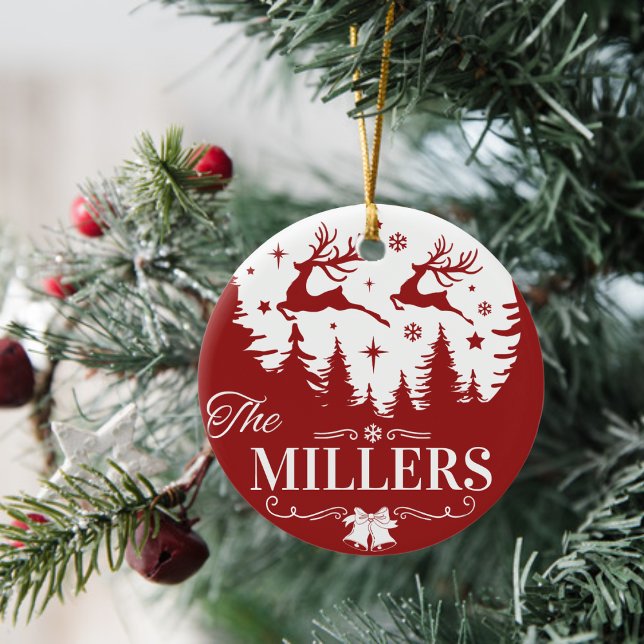 Classic Red and White Christmas Custom Family Name Ceramic Ornament (Classic Red and White Christmas Custom Family Name Ceramic Ornament - Just add your family name!)