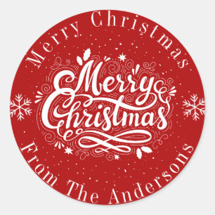 Classic Red and White Custom Merry Christmas Classic Round Sticker
