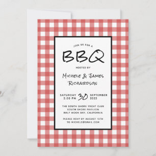 Classic Red and White Gingham BBQ Picnic Party Invitation