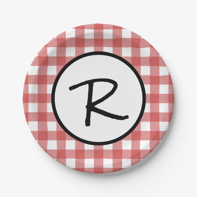 Classic Red and White Gingham BBQ Picnic Party Paper Plate (Front)