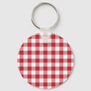 Classic Red and White Gingham Checkered Pattern Key Ring