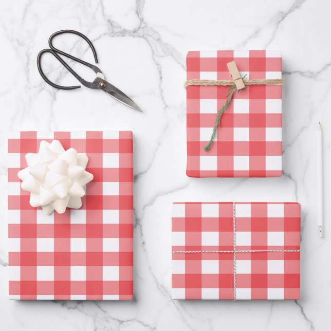 Classic Red and White Gingham Gift Wrapping Paper Sheet (Front)