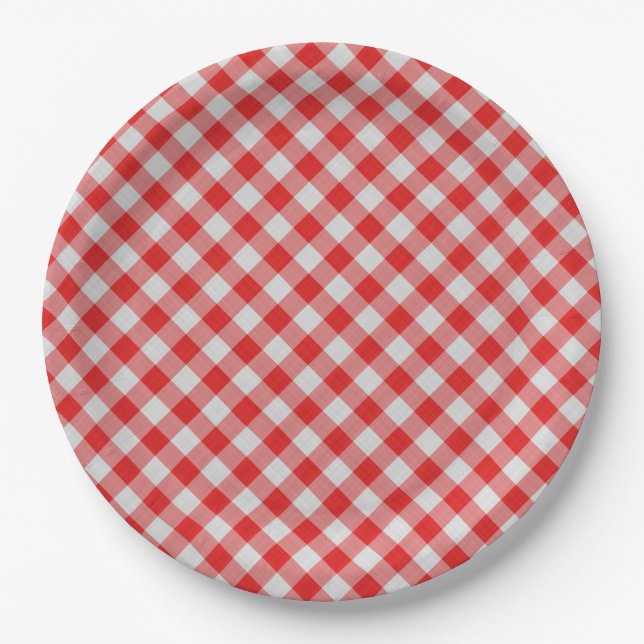 Classic Red and White Gingham Paper Plates (Front)