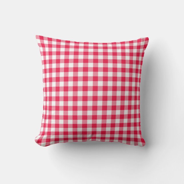 Classic Red and White Gingham Pattern Rustic Cushion (Front)