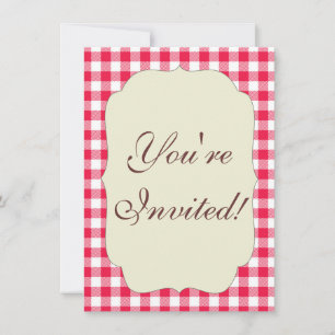 Classic Red and White Gingham Pattern Rustic Invitation