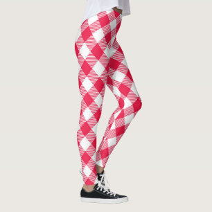Classic Red and White Gingham Pattern Rustic Leggings