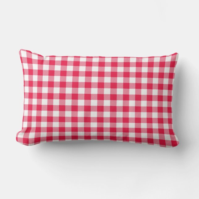 Classic Red and White Gingham Pattern Rustic Lumbar Cushion (Front)