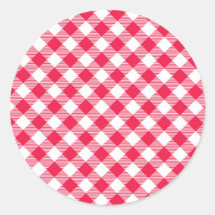 Classic Red and White Gingham Pattern Rustic Round Sticker