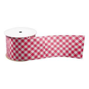 Classic Red and White Gingham Pattern Rustic Satin Ribbon
