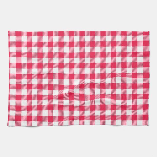 Classic Red and White Gingham Pattern Rustic Tea Towel (Horizontal)