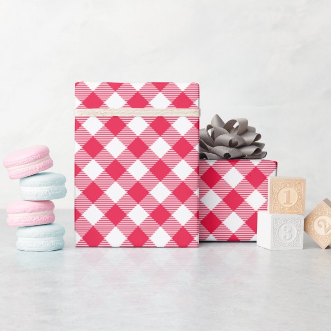 Classic Red and White Gingham Pattern Rustic Wrapping Paper (Baby Shower)