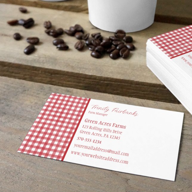 Classic Red and White Gingham Plaid  Business Card (Creator Uploaded)