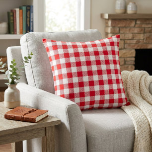Classic Red and White Gingham Plaid Cushion