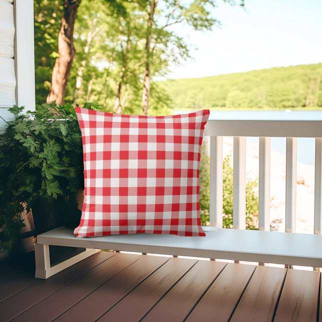 Classic Red and White Gingham Plaid Cushion (Classic Red and White Gingham Plaid Porch Pillow)