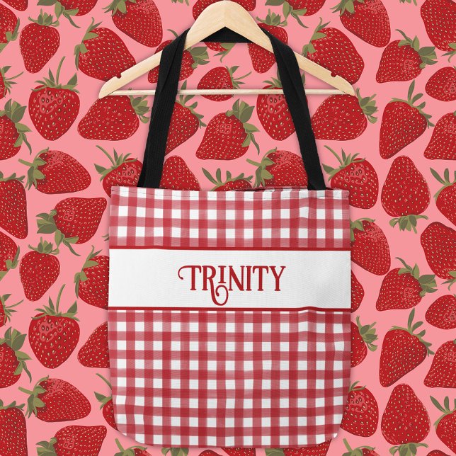 Classic Red and White Gingham Plaid Personalised Tote Bag (Creator Uploaded)