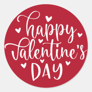 Classic Red and White Happy Valentine's Day Round Sticker