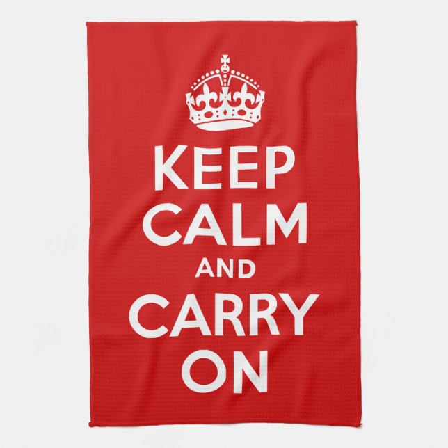 Classic Red and White Keep Calm and Carry On Tea Towel (Vertical)