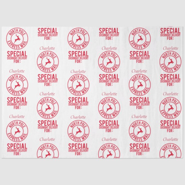 Classic Red and White Name From North Pole Tissue Paper (Front)