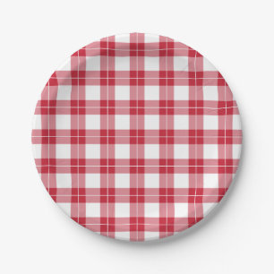 Classic Red and White Plaid Pattern Paper Plate