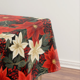 Classic Red and White Poinsettia Christmas  Tablecloth