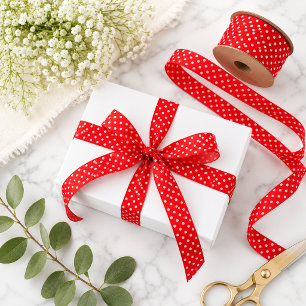 Classic Red and White Polka Dot Pattern Satin Ribbon