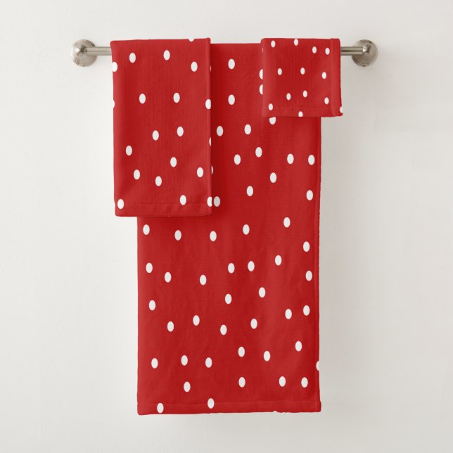 Classic Red and White Polka Dots  Bath Towel Set (Insitu)